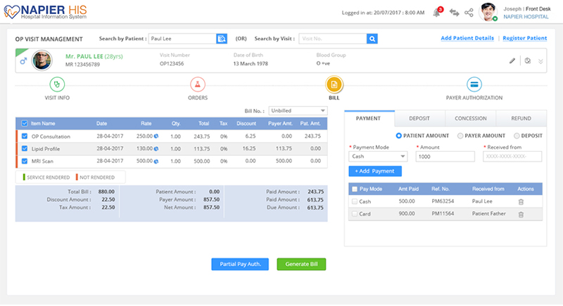 screenshot of Napier Hospital Information System